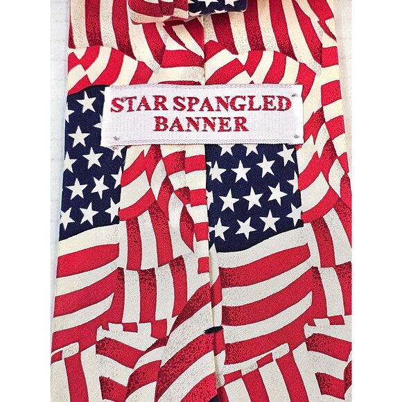 American Flag Silk Tie Star Spangled Banner Design Red White & Blue Patriotic - Picture 4 of 7